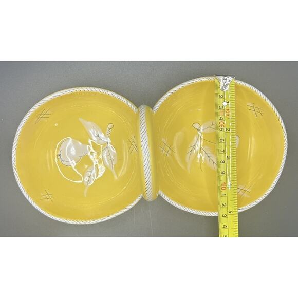 Vintage Italian Peasant Village Yellow Ceramic Divided Serving Bowl w/ Handle - Picture 9 of 9